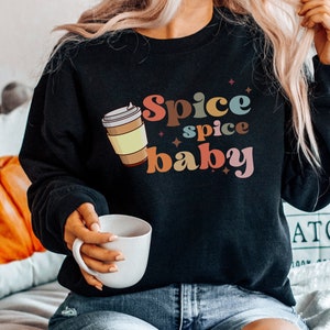 Spice Spice Baby Retro Fall Sweatshirt, Pumpkin Spice Lover, Coffee Lover Shirt, Autumn Shirt, Fall Hoodie, Heavy Blend Crewneck Sweatshirt