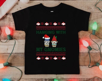 Hammerbarn Gnome Kids Youth Shirt, Hanging with My Gnomies Christmas T-Shirt, Matching Family Xmas Tee, Bella Canvas Soft Children Tee