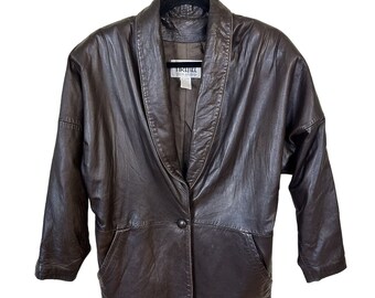 Chaqueta Blazer de Cuero FIRENZE Santa Barbara para Mujer, Marrón Oscuro, Bolsillo Medio