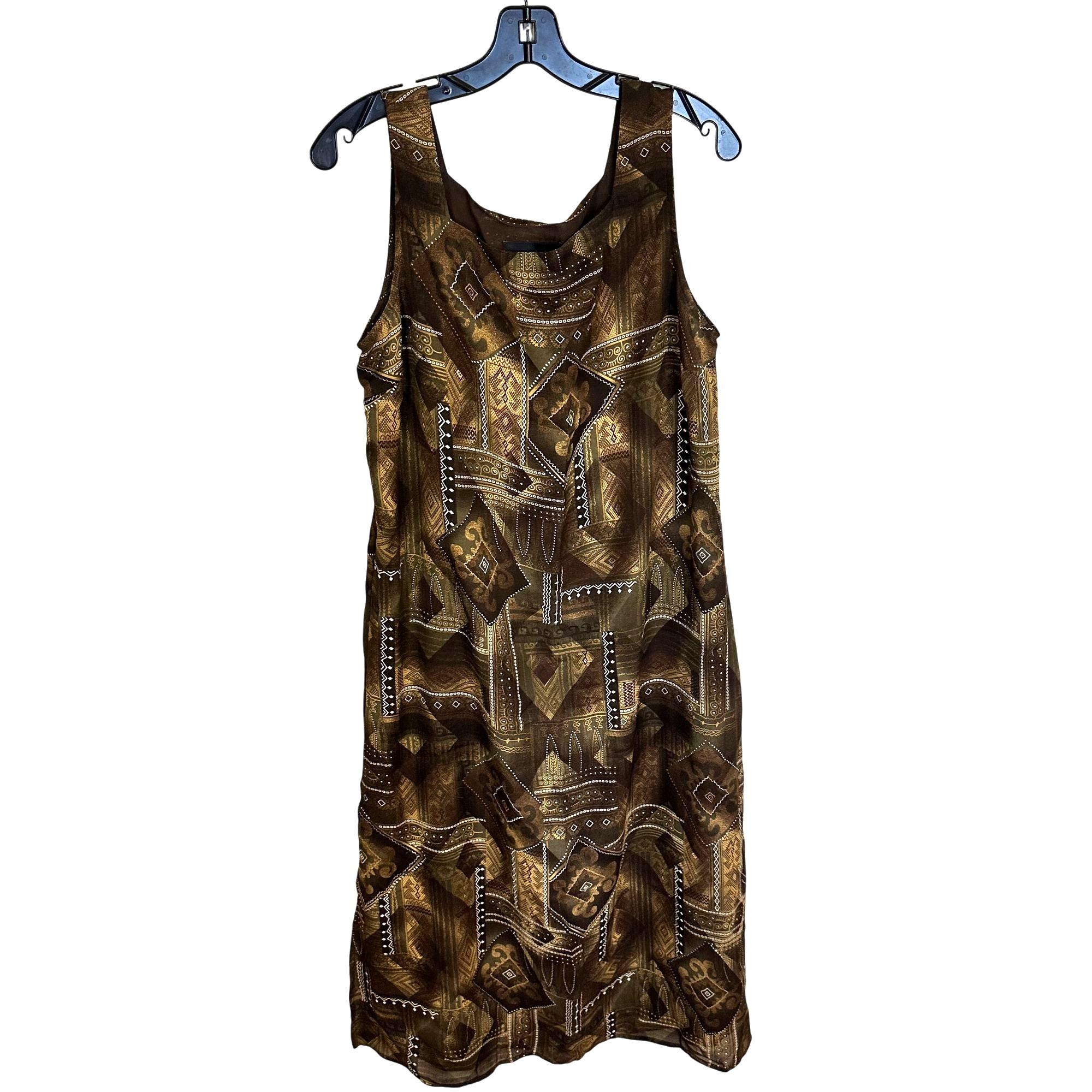 Vtg Womens Sleeveless Shift Dress Geometric Brown Anthony Mark Hankins XL 90s