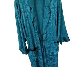 VTG Victorias Secret Robe longue kimono en satin vert émeraude PS Tie petite femme