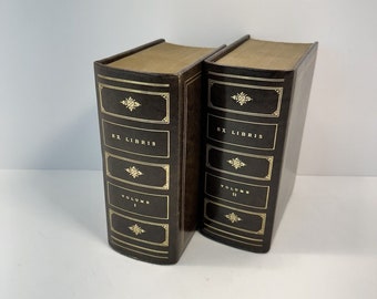 Vintage A & M Leatherline Book Shape Bookends Ex Libris Library Book Lover NY