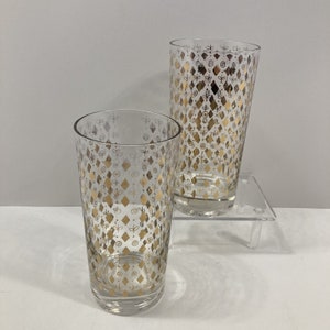 Lot van 2 Vintage Georges Briard Tumbler Bril Gold Diamond Pattern