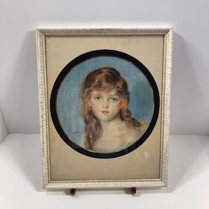 Arte de pared de retrato femenino vintage 12 x 15 pulgadas marco de madera de lavado blanco