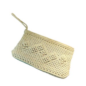 Cartera de mano vintage de macramé de 12 pulgadas para mujer, estilo bohemio