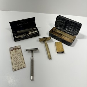 Lot of 3 Vintage Shaving Razors Gillette Valet Brass Christy Single Edge 1940s