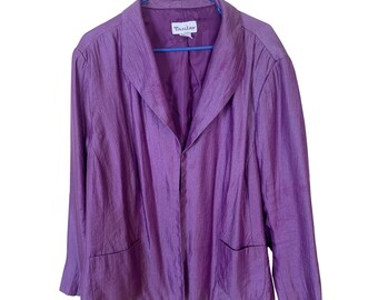 Tanjay Purple Textured Blazer Jacket Womens 22W Indonesia Pockets Metalic Plus