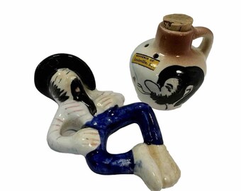 Vintage Drunk Man Salt & Pepper Shakers Louisville KY Novelty MCM Japan