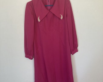Fabulous Hot pink Handmade 1960s Collared Sheath Dress Size Large Midi