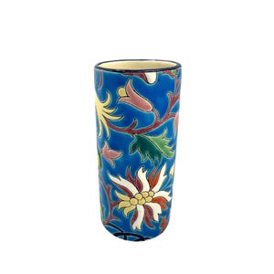 Handbemalte französische Keramik Blumenvase Decoré À La Main Floral Blau Lebendiges