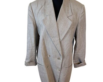 Vintage David N Womens Tan Linen Oversized Blazer & Skirt Set 14 XL Made Ukraine