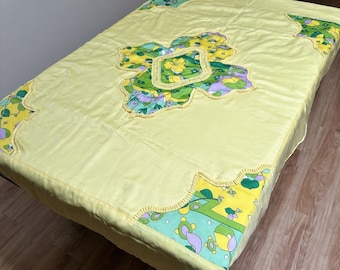 Vintage Yellow & Green 1960s Twin Duvet Cover Hippie MCM Retro Home Decor