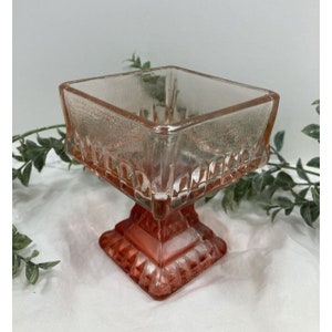 Vintage Square Peach Glass Pedestal Candy Dish 4 inch