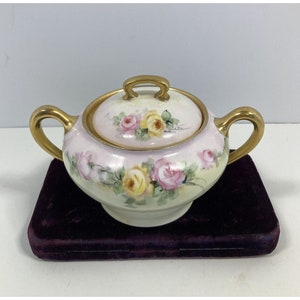 Vintage Floral Collectible Sugar Bowl w/Gold Accents- KPM