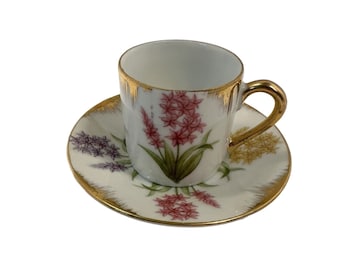 Vintage Inarco Fine Bone China Teacup And Saucer Set Demi Size Botanical Japan