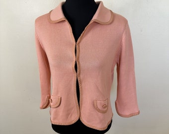 Vintage J Jill Womens Coral Orange Cardigan Sweater Silk & Cotton 1960s Style M