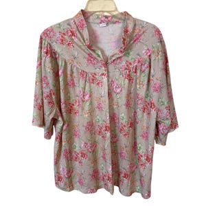 Vtg Womens Blouse 1980s John Matthew Floral Button Up Pink 2X USA Grandma