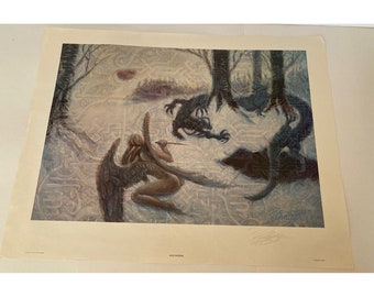 Vintage Michael R. Whipple Sky Jones Signed Art Print Frost Patterns 1980 Dragon
