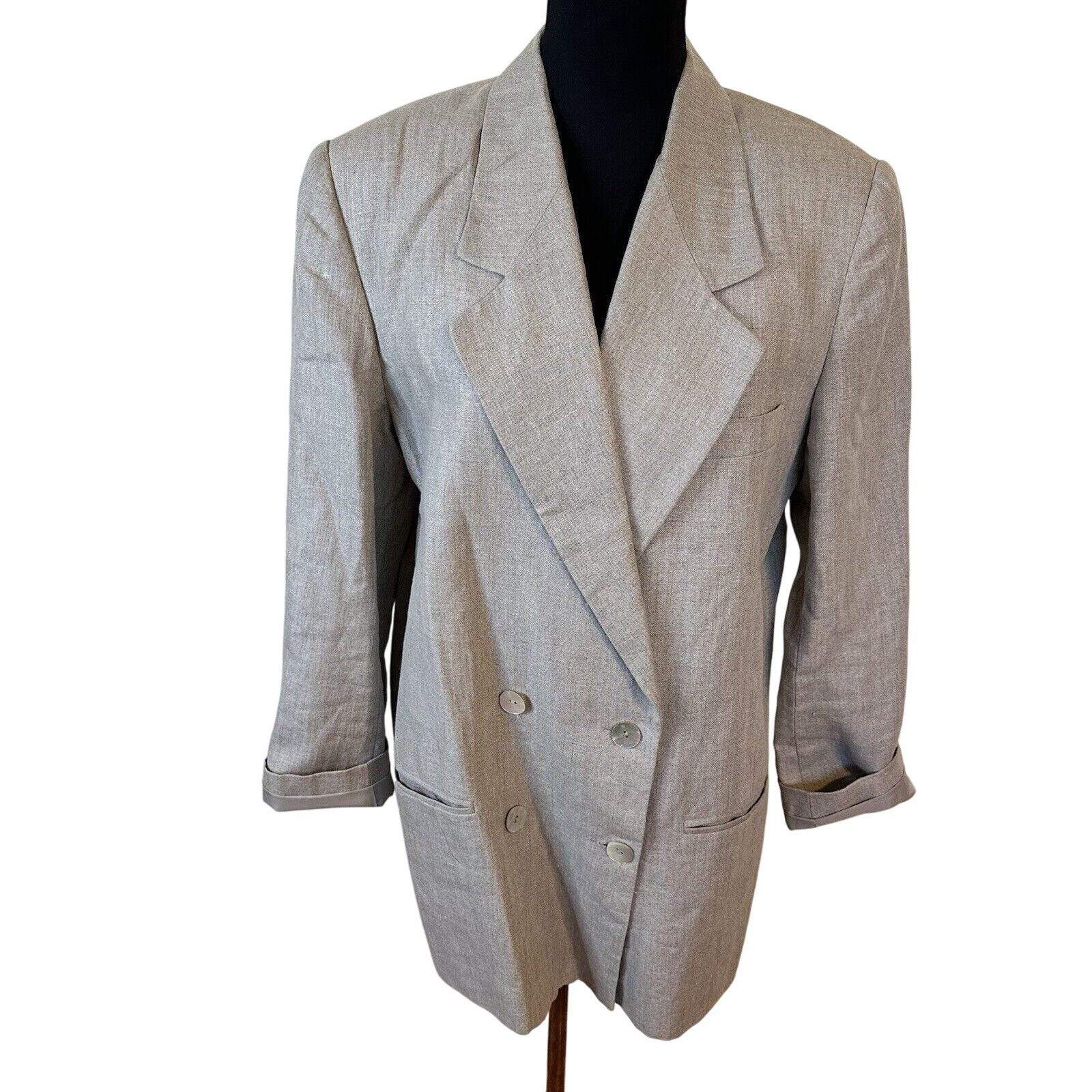 Vintage David N Womens Tan Linen Oversized Blazer & Skirt Set 14 XL Made Ukraine
