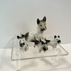 Vintage Scotty Dog Scottish Terrier Porcelain Figurine Japan Mom & 3 Puppies