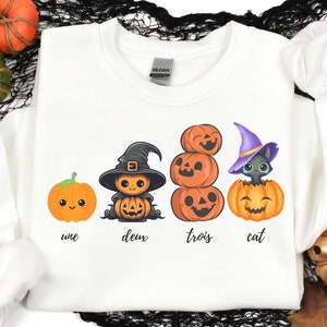Une Deux Trois Katze PNG, Katze Halloween, süßes Halloween, Französisch Lehrer Halloween, Herbst Sublimation Design, Herbst PNG, Kürbis PNG, Katze Png