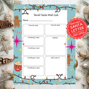 Secret Santa, Brief an den Weihnachtsmann Printable, Weihnachtswunschliste, Lieber Santa Brief, Printable, Santa Vorlage, einfach zu drucken