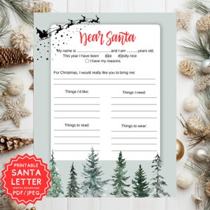Brief an Santa druckbar, Kinderbrief an Santa, Kinderweihnachtswunschliste, lieber Weihnachtsbrief, druckbar, Weihnachtsvorlage, einfach zu drucken