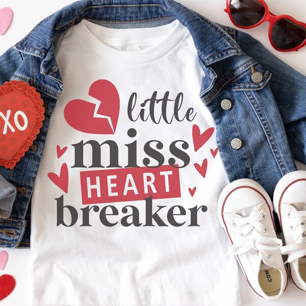 Little Miss Herzbrecher SVG PNG PDF, Valentinstag Kid Shirt, Baby Valentinstag svg, Herz svg, Cut File for Cricut, Valentine Sublimation