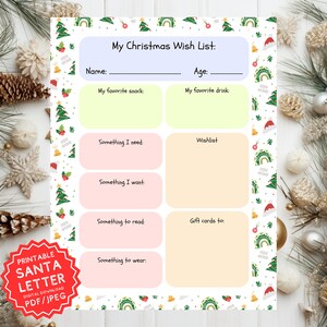 Brief an Santa druckbar, Kinderbrief an Santa, Kinderweihnachtswunschliste, lieber Weihnachtsbrief, druckbar, Weihnachtsvorlage, einfach zu drucken