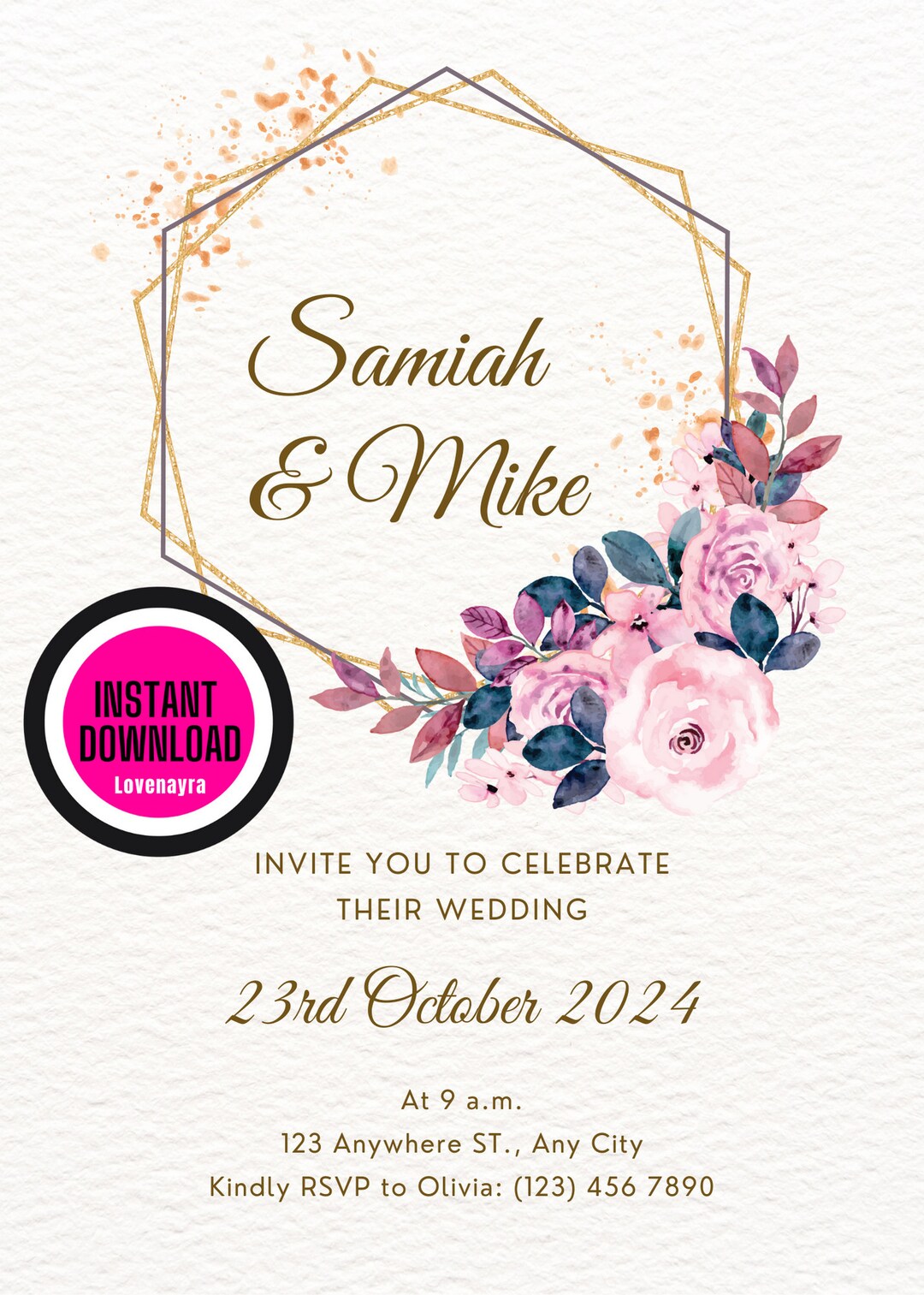 Spring Flower Wedding Invite Template, Editable Wedding Invite, Instant ...