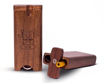 2nd Edition Wood Dugout Stash Box Set with Brass One Hitter Pipe &  built-in Cleaning Tool by CRAZYCOW™