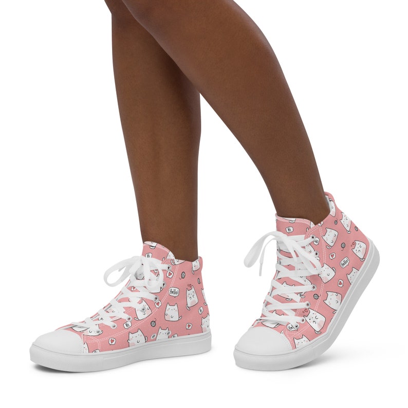 Cute Cartoon Doodle Cat Print Women's High Top Shoes