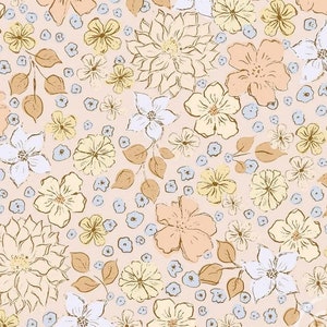 Earthy warm flowerfield print jersey fabric OEKO-TEX cotton