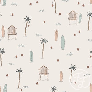 At the beach print french terry fabric OEKO-TEX cotton