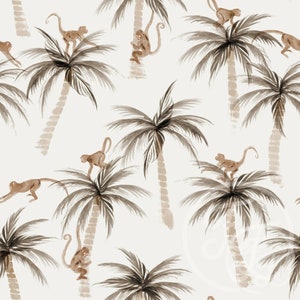 Palms and monkeys print  double layer muslin fabric OEKO-TEX cotton