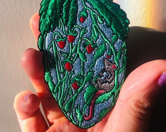 Strawberry Mouse Embroidered Iron-On Patch (2x3”)