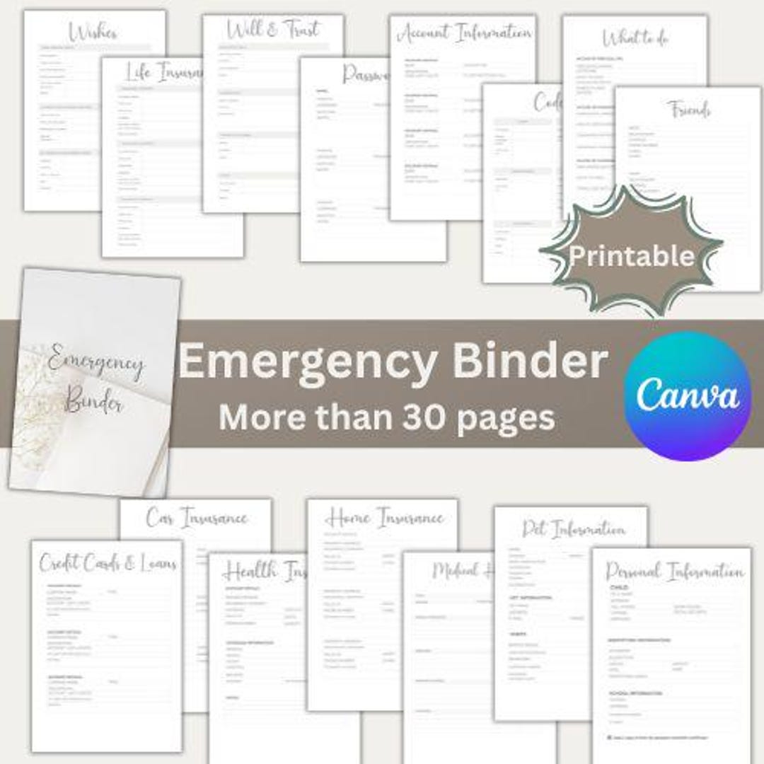 Emergency Binder Printable Editable, What-if Life Planner, Just in Case ...