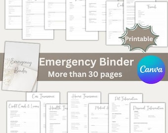 Carpeta de emergencia imprimible y editable, planificador de vida hipotético, carpeta de emergencia, carpeta organizadora de vida, planificador de emergencias para mamá personalizable
