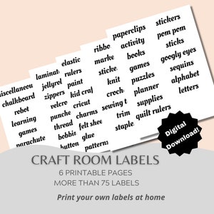 Craft room storage organization printable labels, printable labels for home, craft room labels file