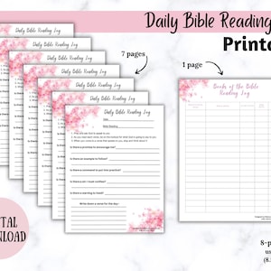 Registro de leitura da Bíblia l Diário da Bíblia para impressão l notas de estudo da Bíblia para meninas l Leitura diária da Bíblia para impressão Download | Planejador diário, 8 páginas