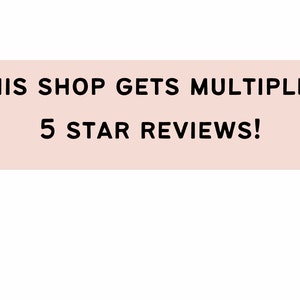 Może przedstawiać: R&oacute;żowy prostokąt z tekstem "THIS SHOP GETS MULTIPLE 5 STAR REVIEWS!" w kolorze czarnym.