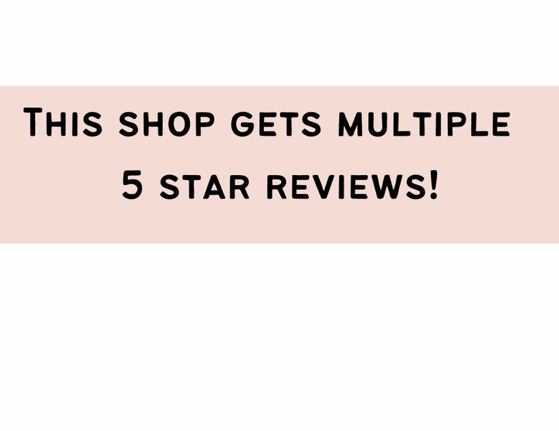 Może przedstawiać: R&oacute;żowy prostokąt z tekstem "THIS SHOP GETS MULTIPLE 5 STAR REVIEWS!" w kolorze czarnym.
