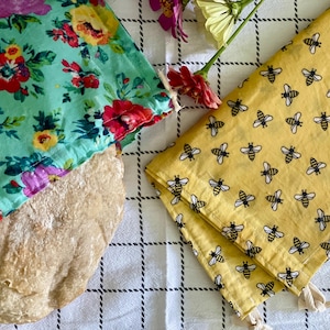 Ready to ship! Beeswax bread storage bag, sourdough bread bag, beeswax reusable lined bag, foraging bag, produce bag, set of 2 large bags