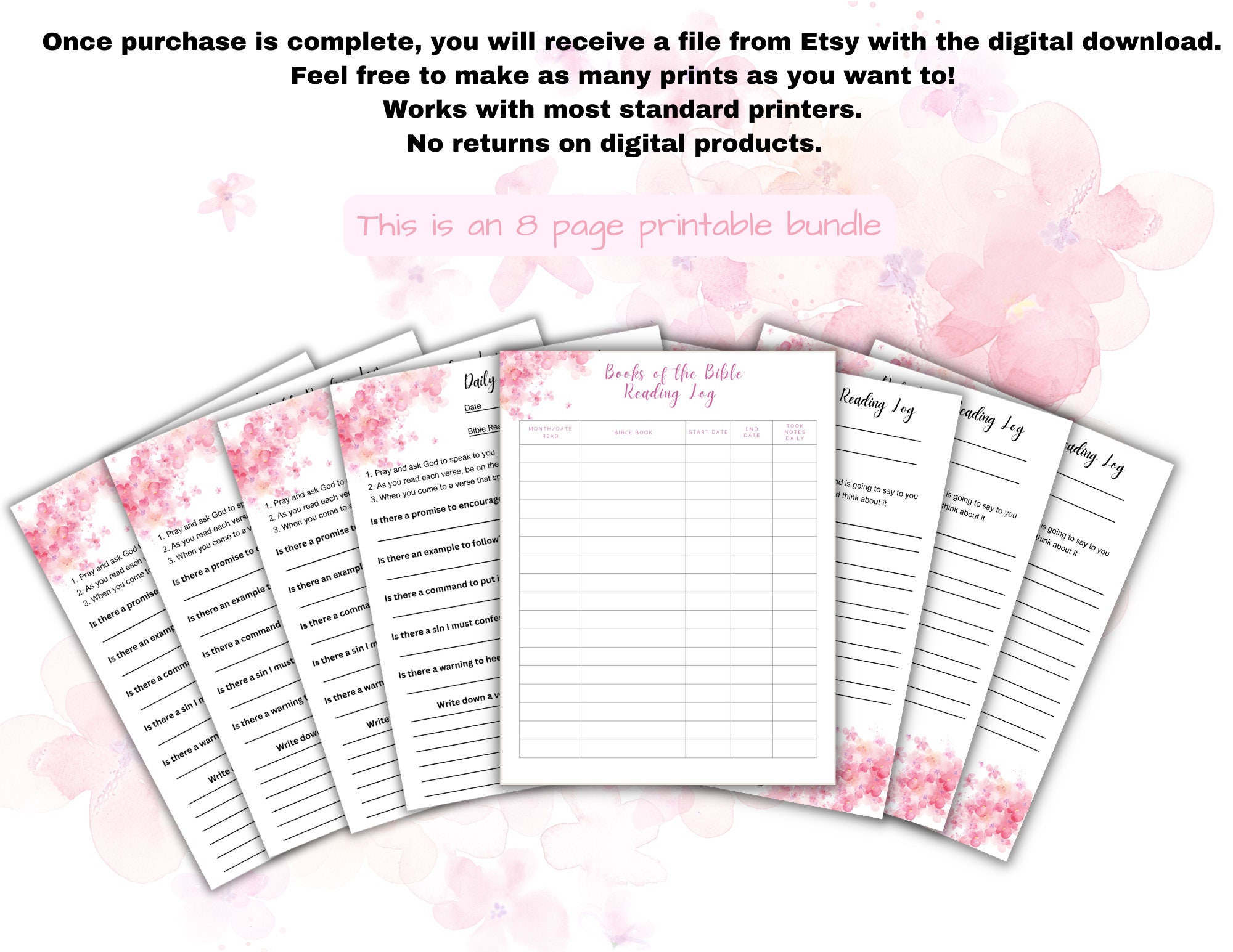 Bible Journaling, Bible Reading Log Printable | Daily Bible Study, 8 ...