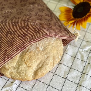 Beeswax bread storage bag, sourdough bread bag, beeswax reusable lined bag, foraging bag, produce bag, eco friendly bag, large size