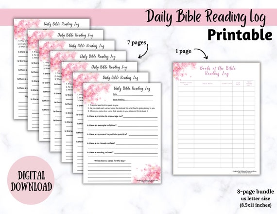 Bible journaling, Bible Reading Log Printable | Daily Bible Study, 8 Pages (Digital Download)