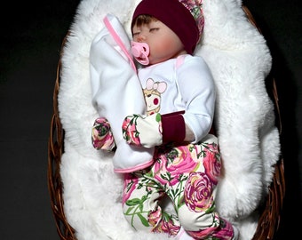 Burgundy Pink Baby Girl Outfit, Leggings/Headband/Hat/Mittens, Newborn Outfit, Baby Gift, Photoshoot, Floral Outfit