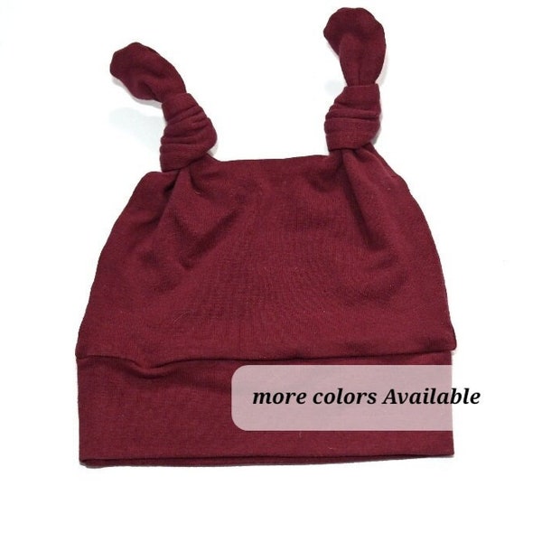 Burgundy Red Double Knot Hat, Unisex Hat, Newborn Hat, Baby Boy Double Knot Hat, Baby Girl Hat, Take Home Hat