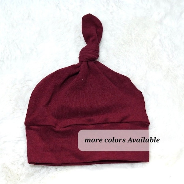 Baby toddler solid burgundy red knot hat, unisex knot hat, beanie hat, newborn knot hat baby gift