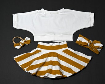 Stripe Skirt Bummies Outfit, Off White Crop Top, Hair Accessories, Take Home Outfit, Toddler Outfit, Baby Girl Outfit